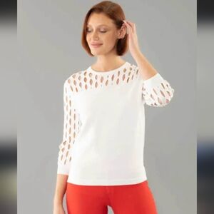 Lissette Women's Eyelet Yoke Crewneck Sweatshirt Pullover White Size S Brand New